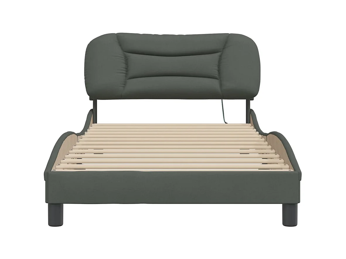 Cadre de lit avec lumières LED gris foncé 100x200 tissu