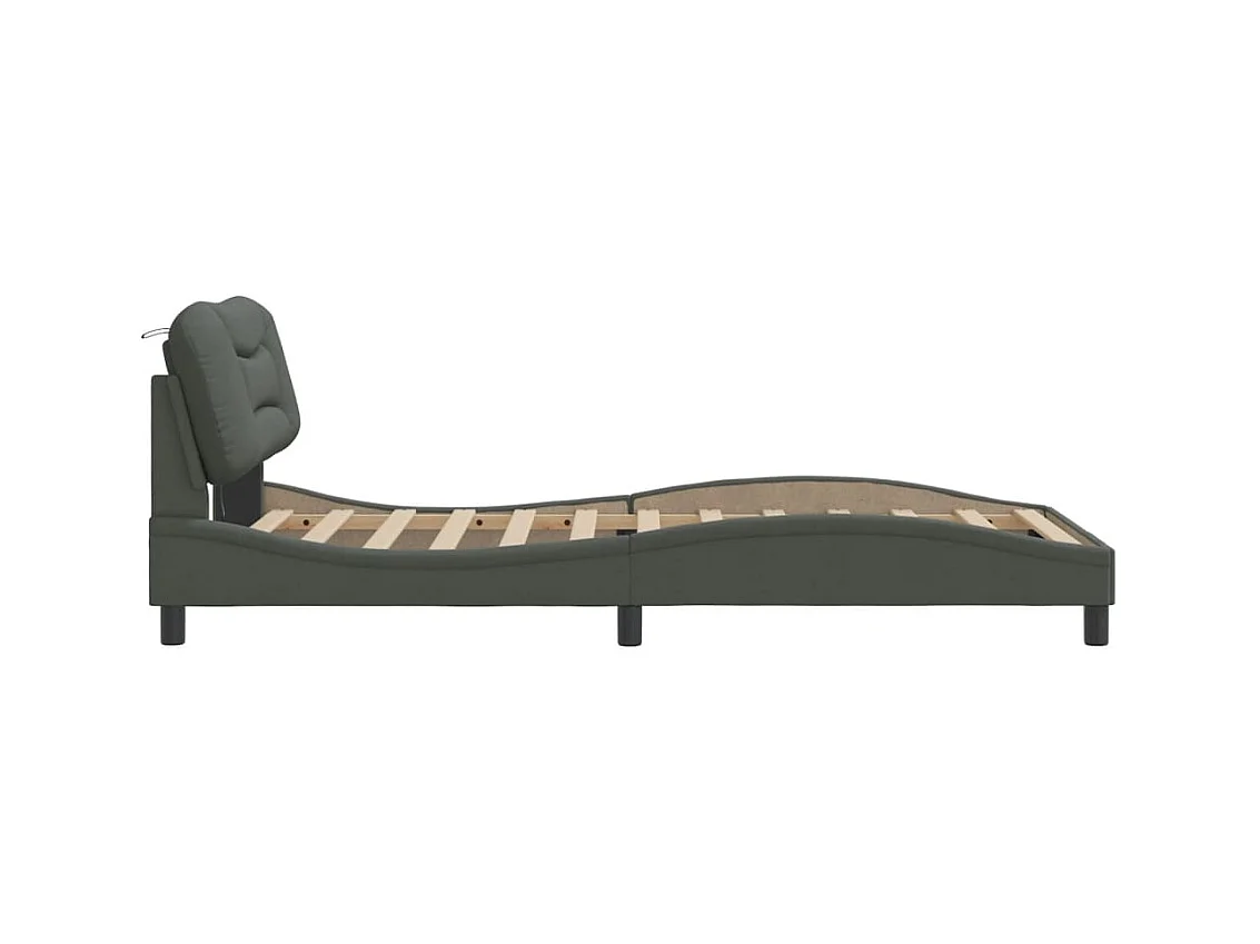 Cadre de lit avec lumières LED gris foncé 100x200 tissu