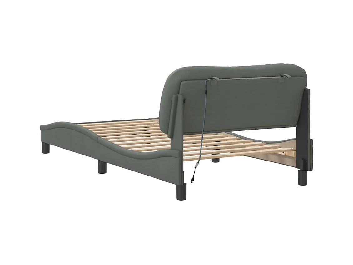 Cadre de lit avec lumières LED gris foncé 100x200 tissu