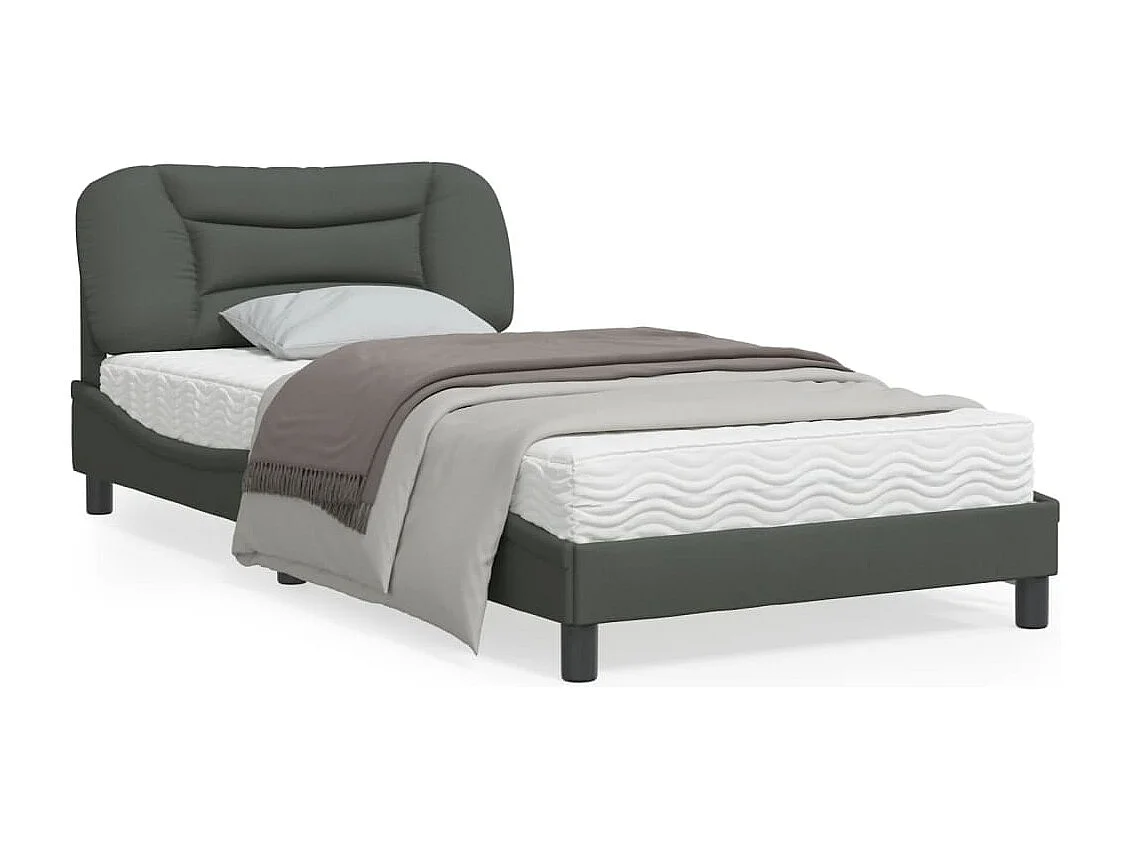 Cadre de lit avec lumières LED gris foncé 100x200 tissu