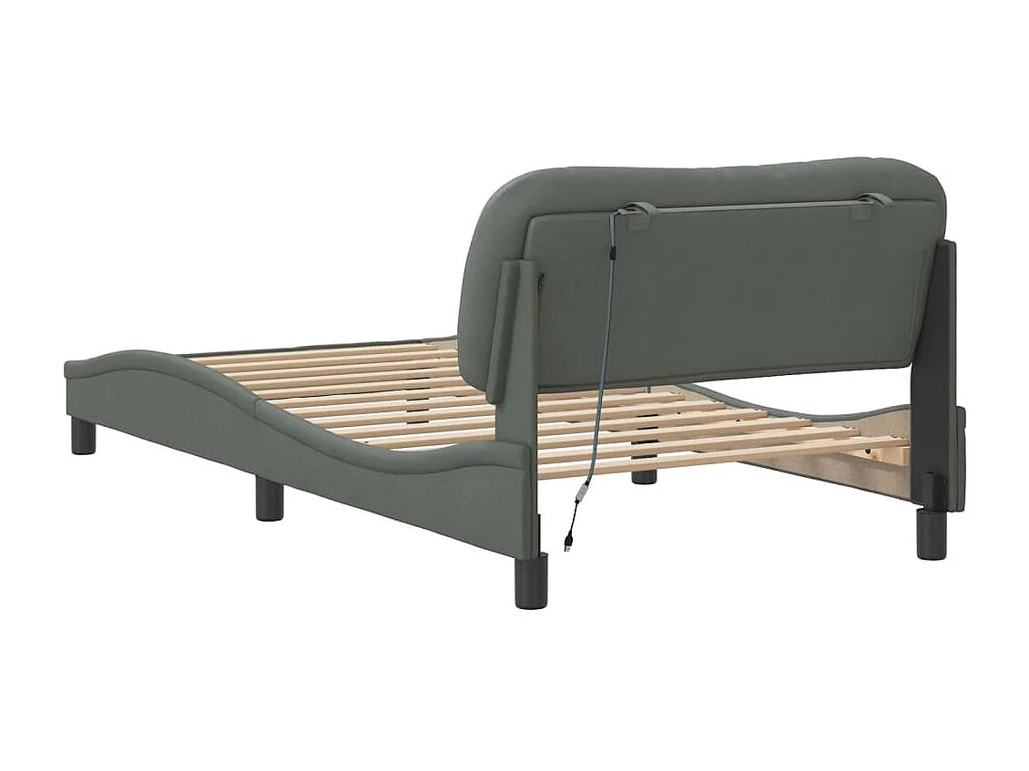 Cadre de lit avec lumières LED gris foncé 100x200 tissu