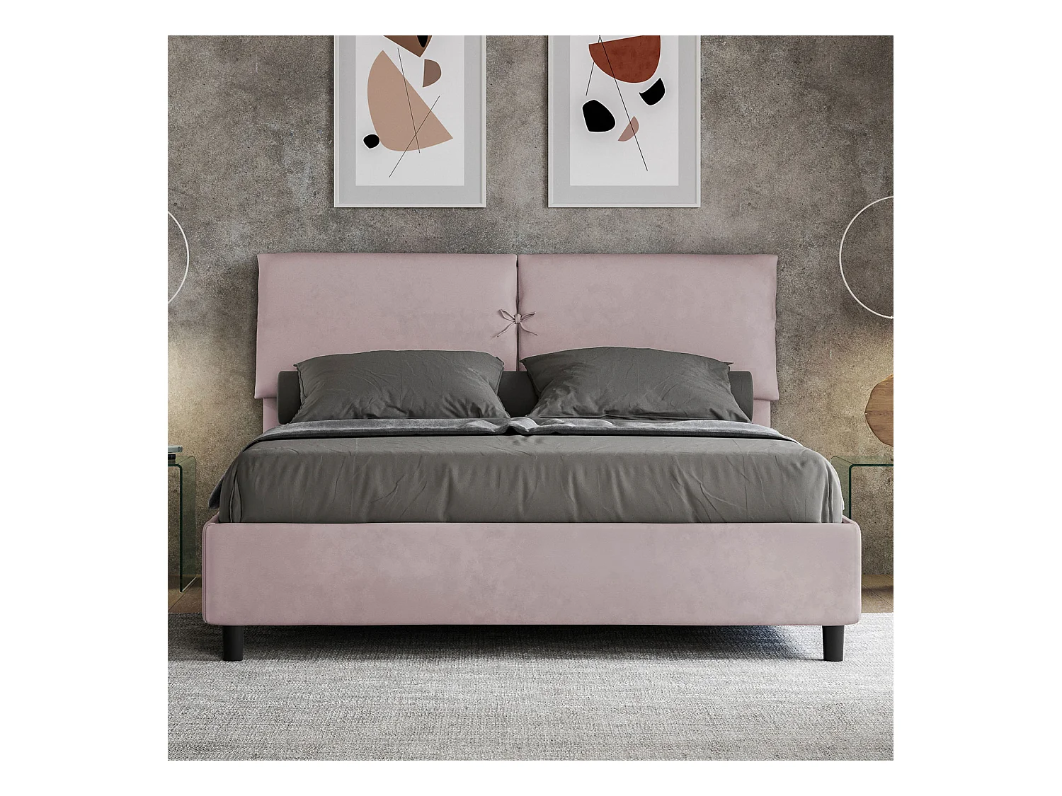 Lit sans sommier rembourré 160x200 microfibre lilas Mados