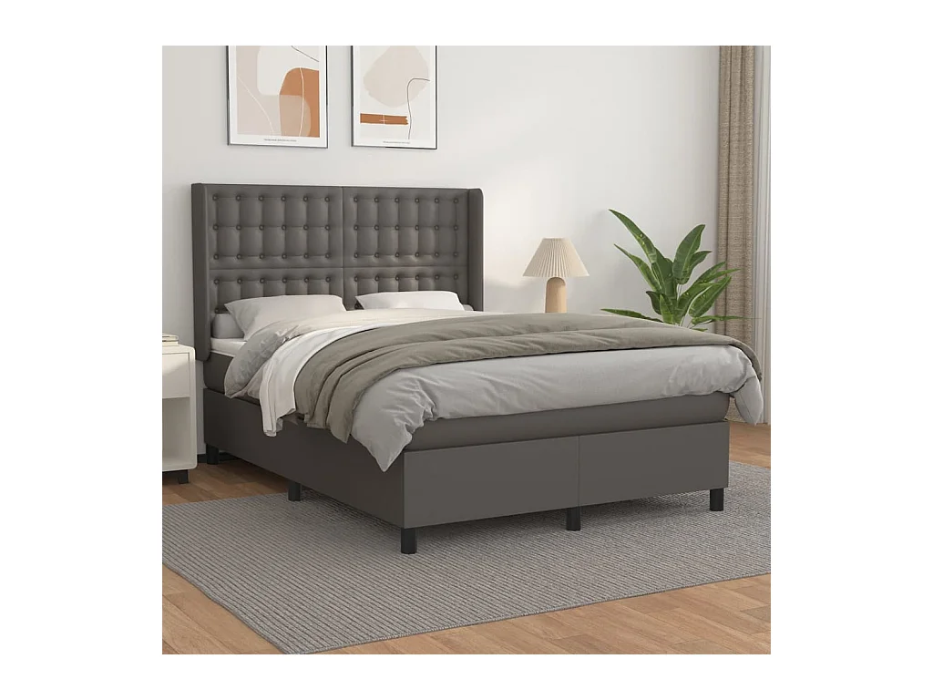 Sommier à lattes de lit avec matelas Gris 140x190 Similicuir