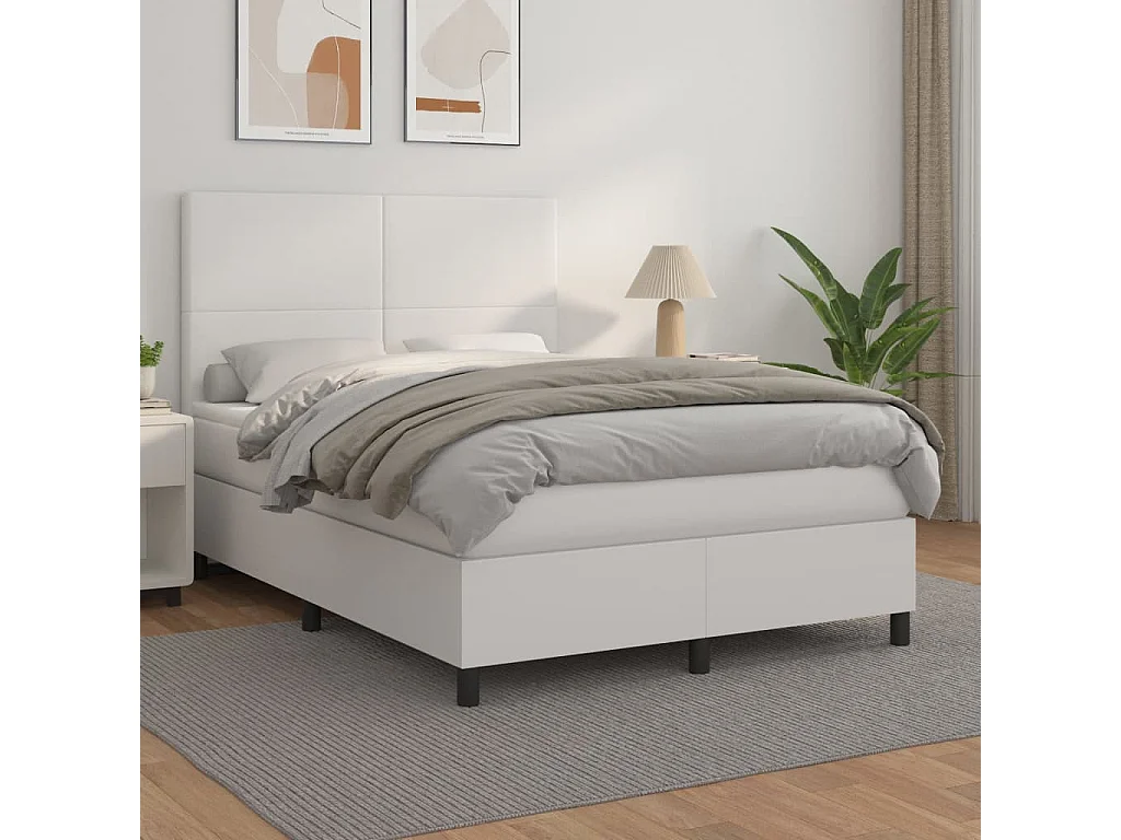 Sommier à lattes de lit avec matelas Blanc 140x190 Similicuir