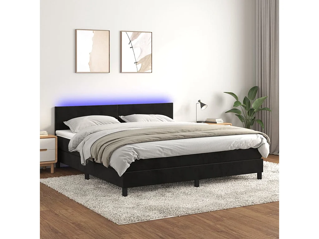 Sommier à lattes de lit avec matelas LED Noir 160x200 Velours