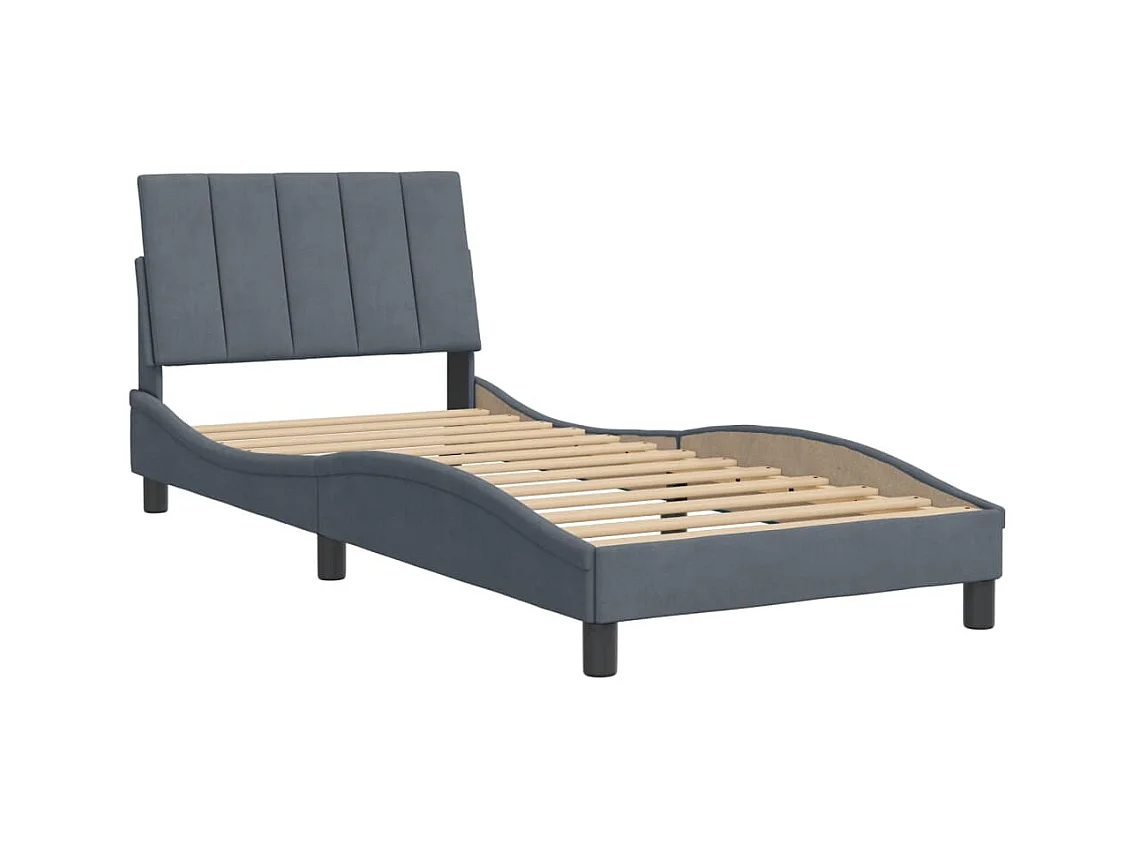 Cadre de lit avec tête de lit Gris foncé 90x200 Velours