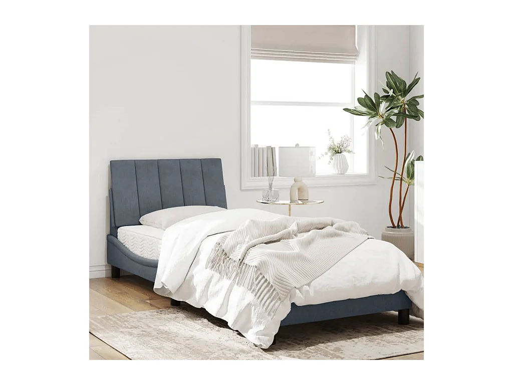 Cadre de lit avec tête de lit Gris foncé 90x200 Velours