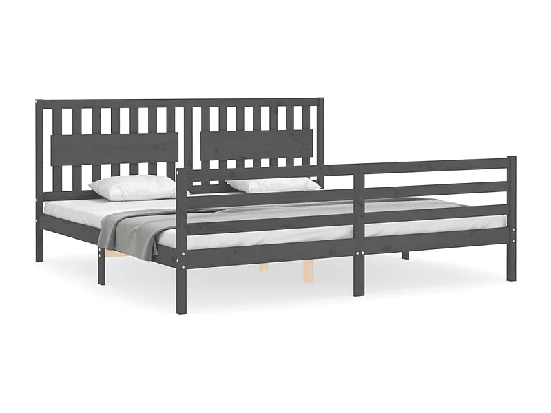 Cadre de lit avec tête de lit gris 200x200 bois massif