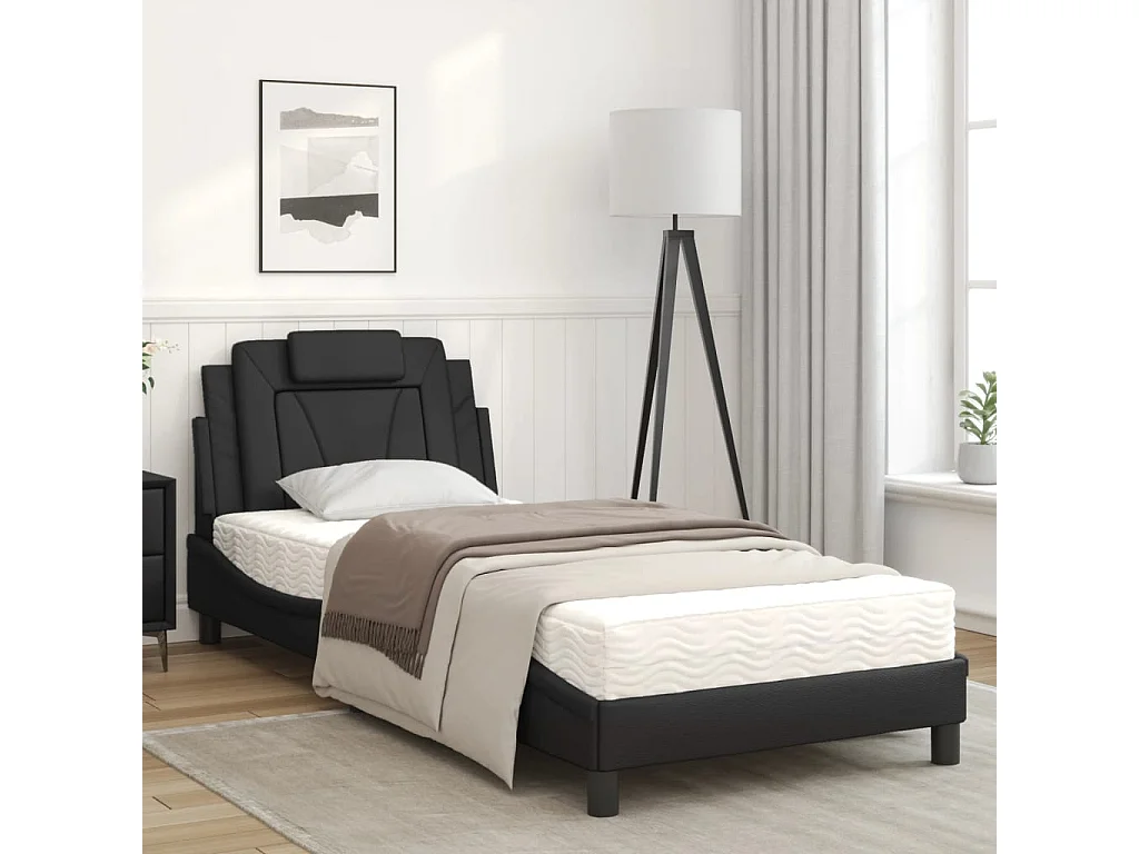 Lit avec matelas noir 90x190 similicuir