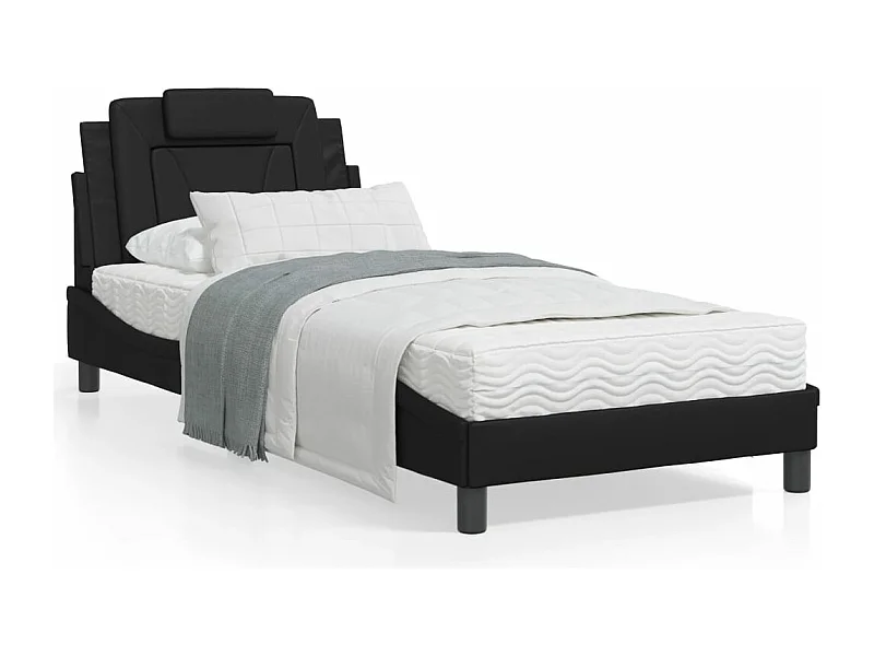 Lit avec matelas noir 90x190 similicuir
