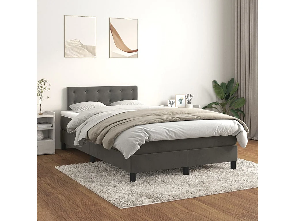 Sommier à lattes de lit et matelas gris foncé 120x190 velours
