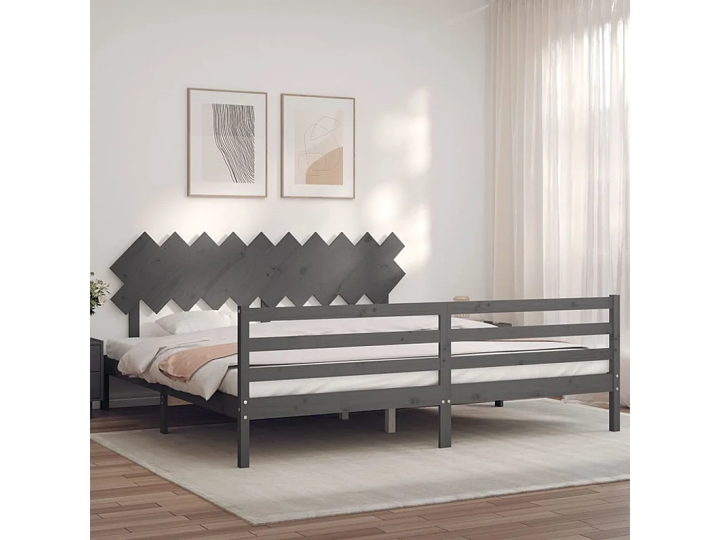 Cadre de lit avec tête de lit gris 200x200 bois massif