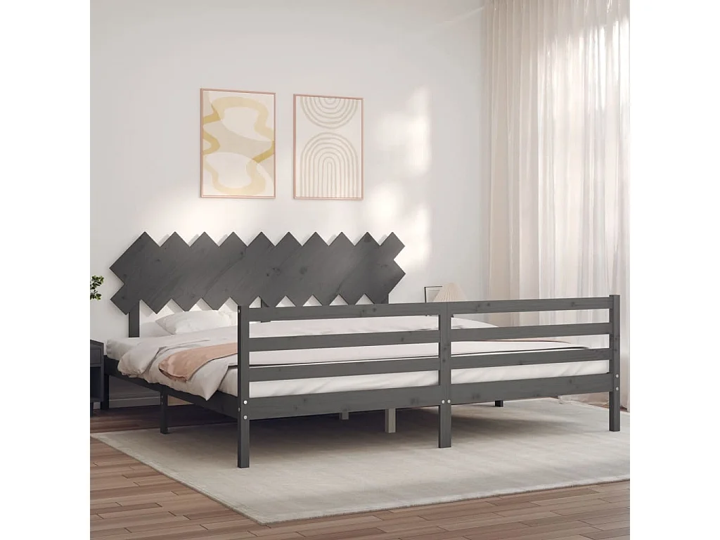 Cadre de lit avec tête de lit gris 200x200 bois massif