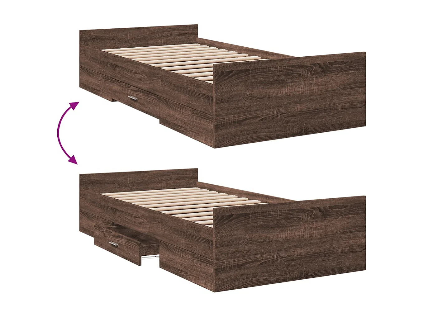 Cadre de lit et tiroirs chêne marron 75x190 bois d'ingénierie