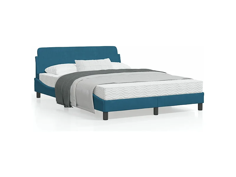Cadre de lit avec tête de lit bleu 140x200 velours