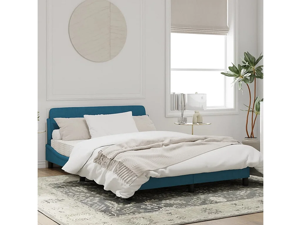 Bedframe met hoofdeinde fluweel blauw 140x200 cm