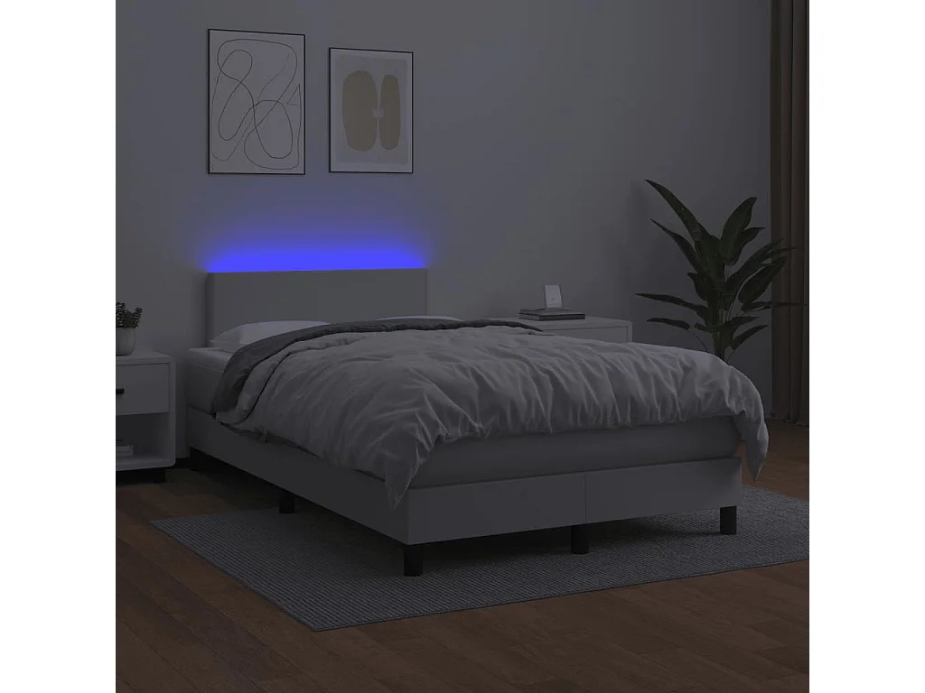 Sommier à lattes de lit matelas LED blanc 120x190 similicuir