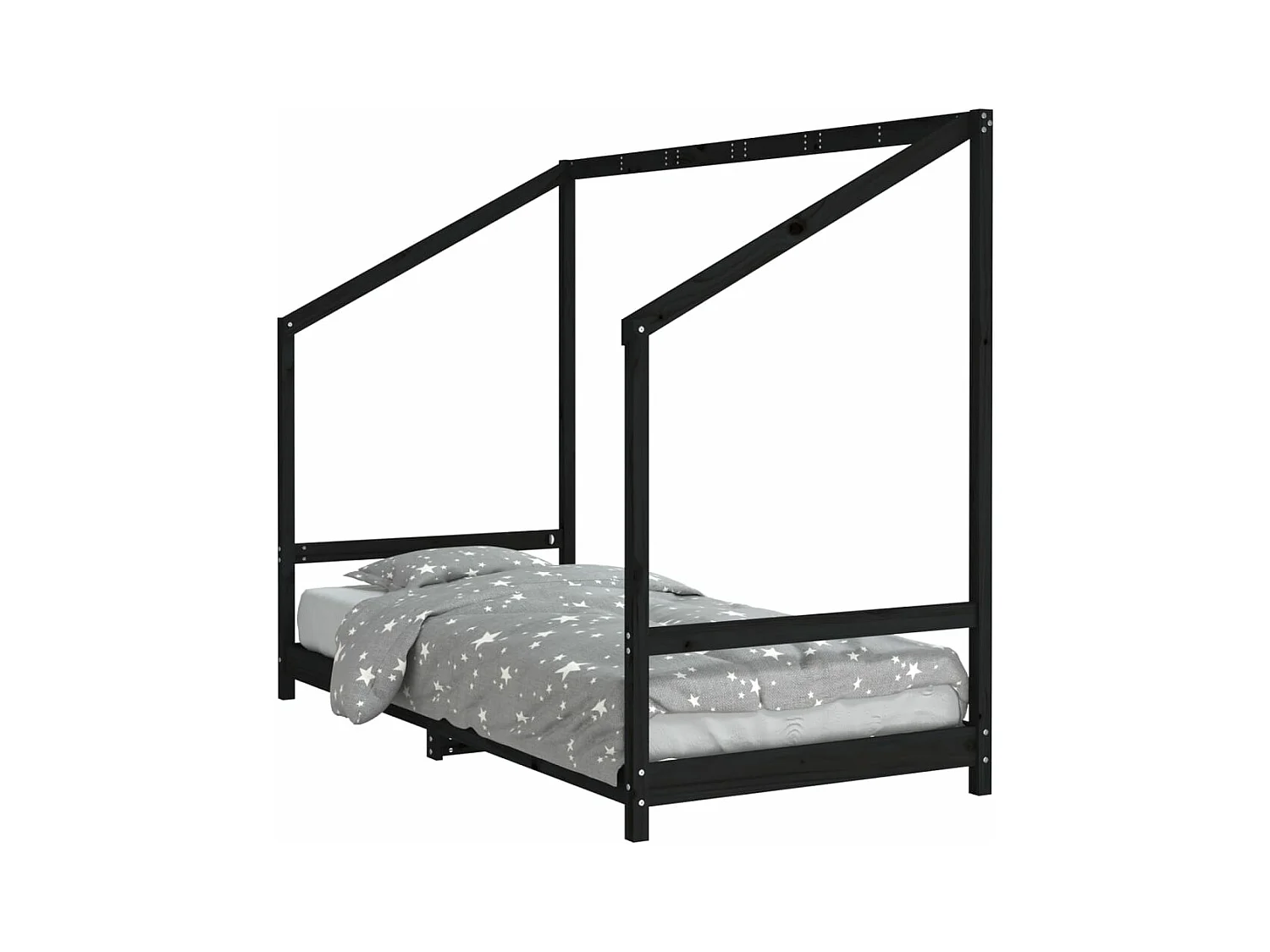 Cadre de lit pour enfants noir 90x190 bois de pin massif