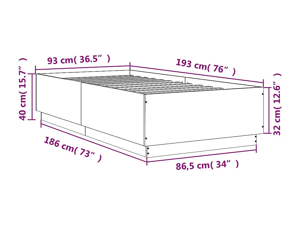 Bedframe bewerkt hout betongrijs 90x190 cm