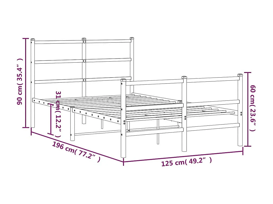Cadre de lit métal avec tête de lit-pied de lit blanc 120x190