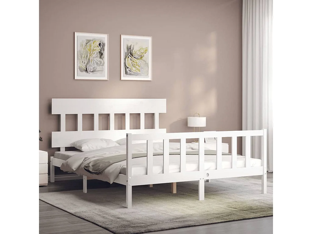Bedframe met hoofdbord massief hout wit