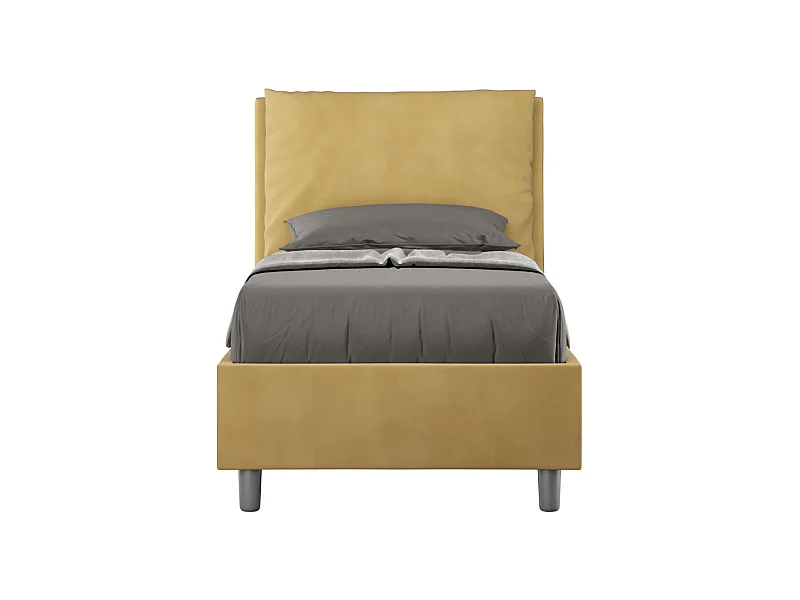 Lit adulte moderne avec coussins rembourrés microfibre Anja-Couleur Jaune curry-80x190