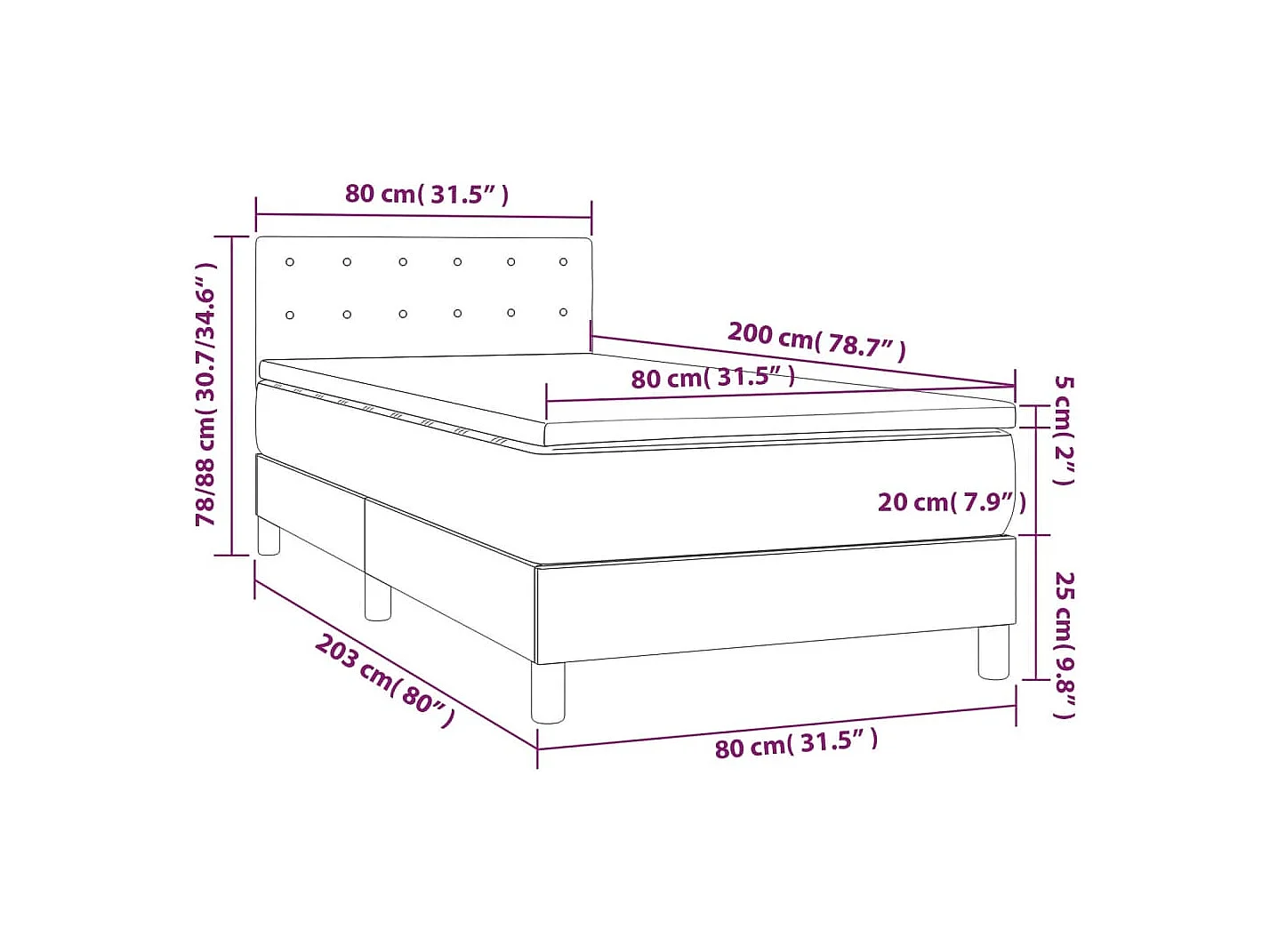 Sommier à lattes de lit avec matelas et LED Gris clair 80x200