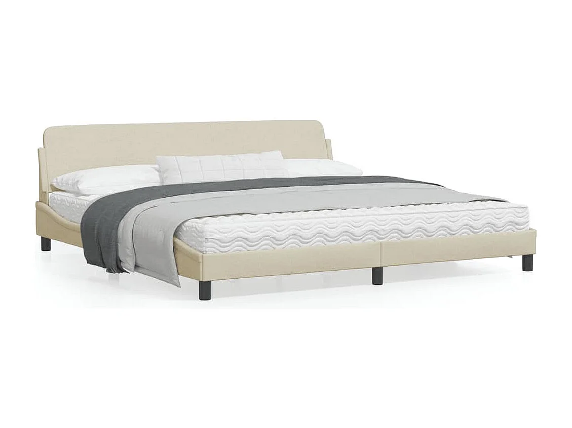 Cadre de lit avec tête de lit Crème 200x200 Tissu