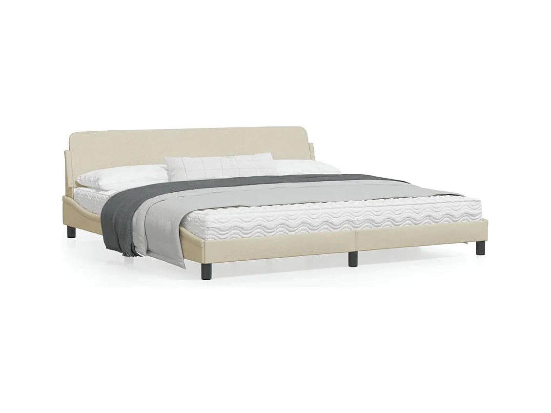 Cadre de lit avec tête de lit Crème 200x200 Tissu