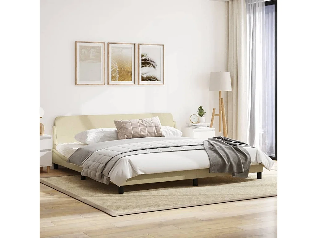 Cadre de lit avec tête de lit Crème 200x200 Tissu