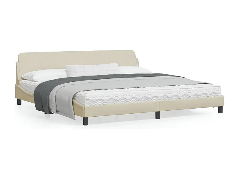 Cadre de lit avec tête de lit Crème 200x200 Tissu