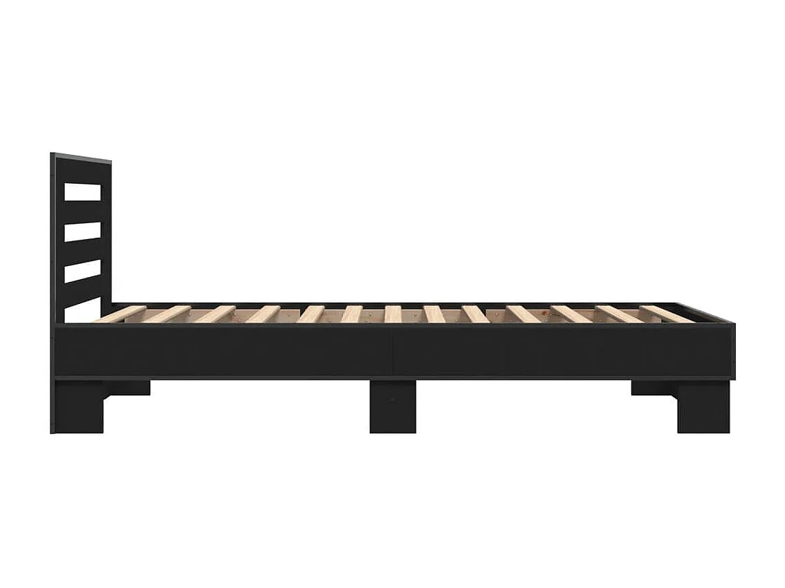 Cadre de lit noir 75x190 bois d'ingénierie et métal