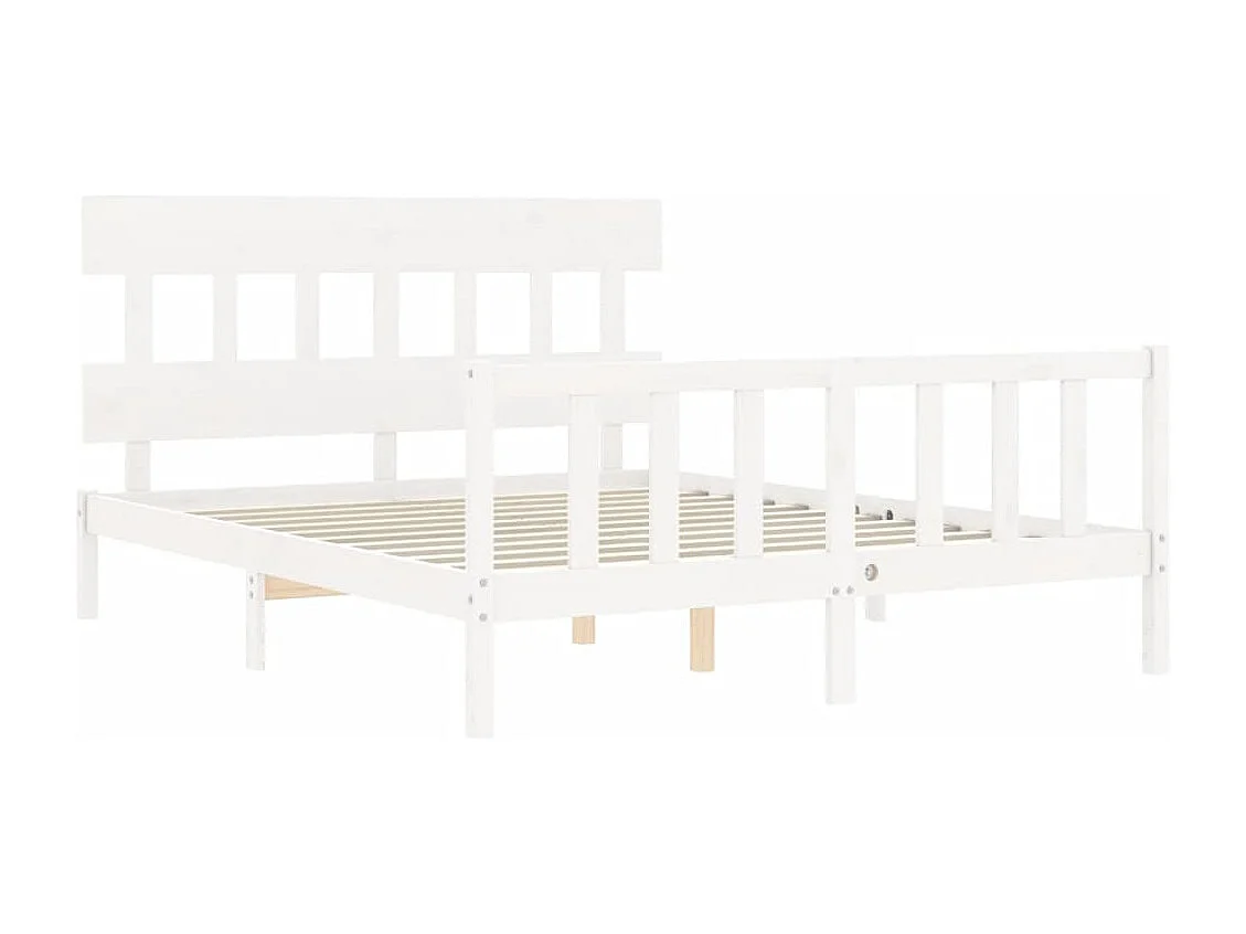 Cadre de lit avec tête de lit blanc 160x200 bois massif