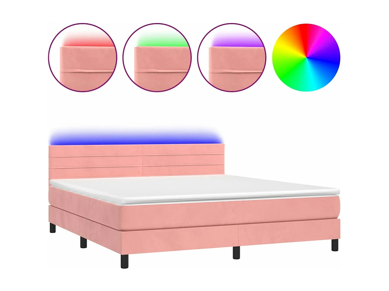 Sommier à lattes de lit avec matelas et LED Rose 180x200