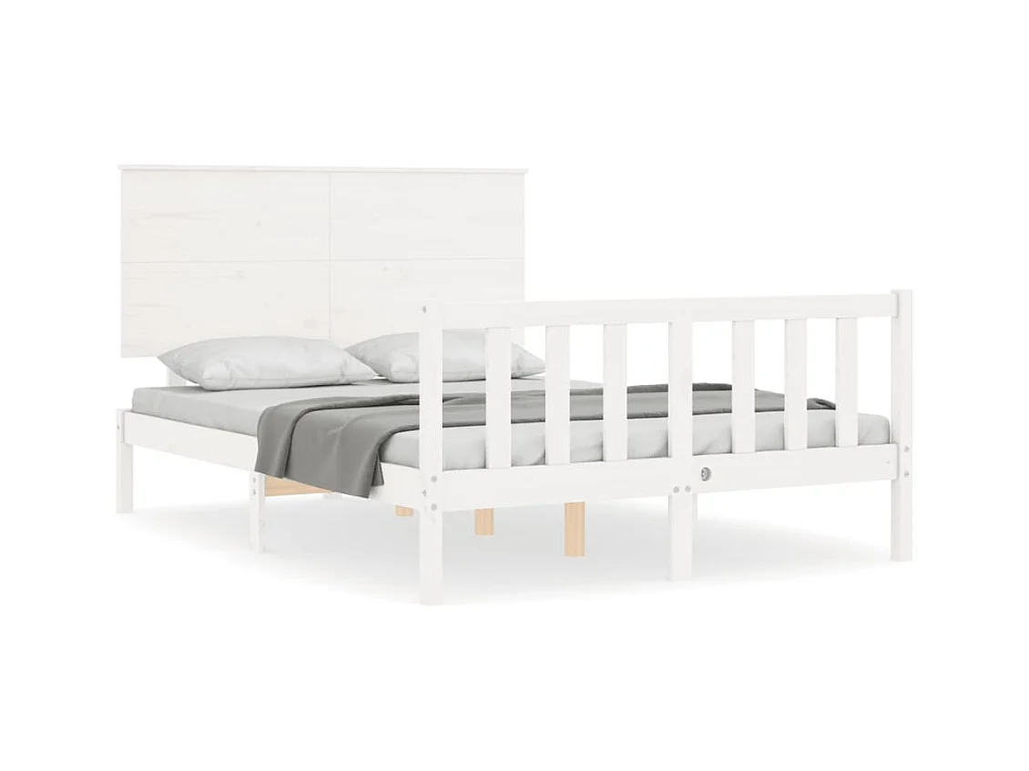 Cadre de lit avec tête de lit blanc 140x190 bois massif