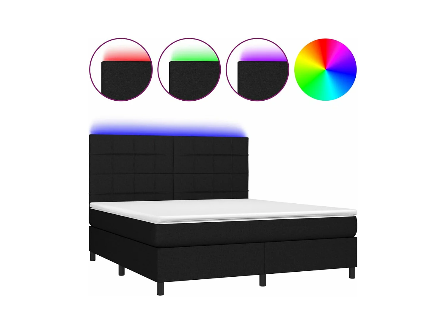 Sommier à lattes de lit et matelas et LED Noir 180x200 Tissu