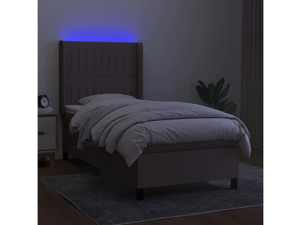 Sommier à lattes de lit matelas et LED Taupe 80x200 Tissu