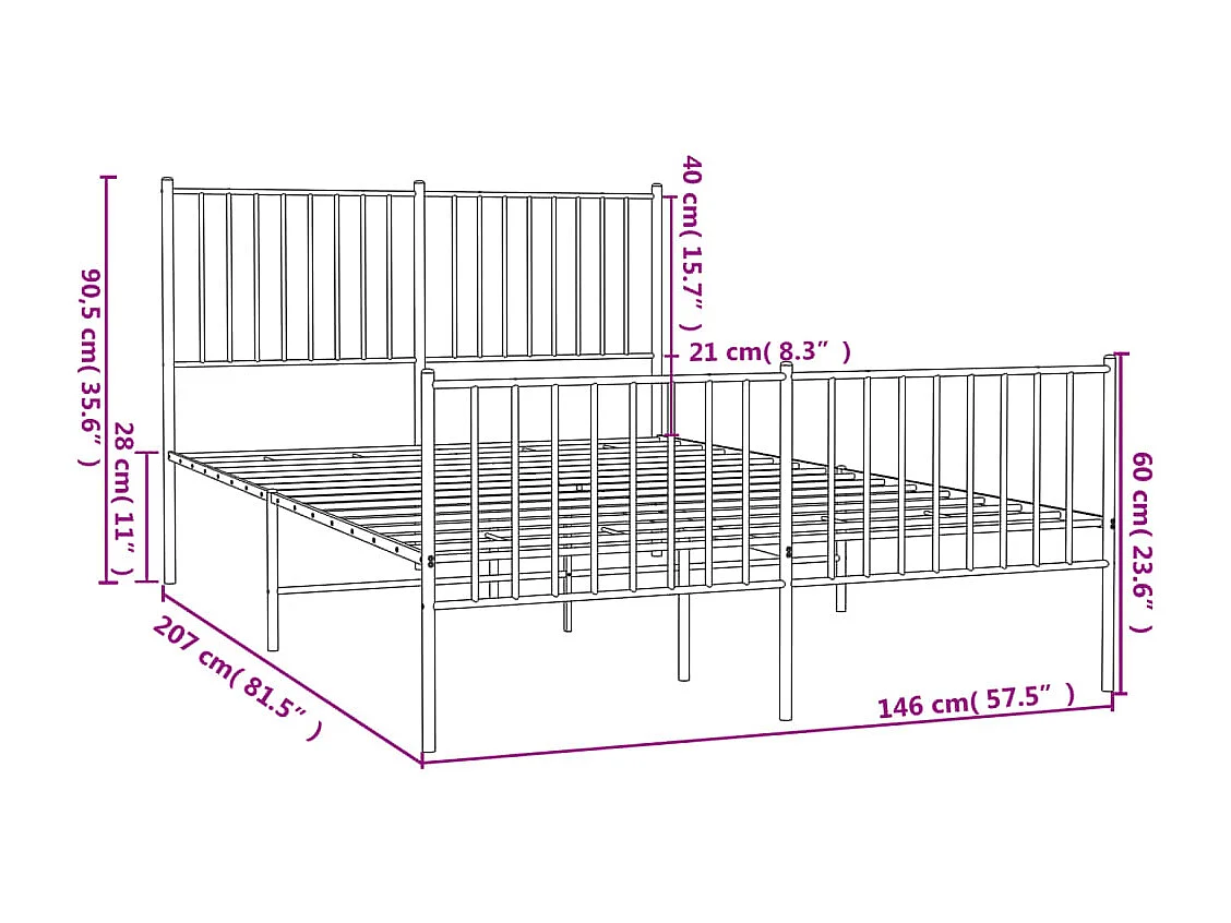 Cadre de lit métal avec tête de lit-pied de lit noir 140x200