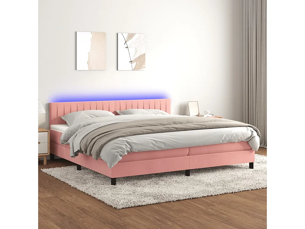 Sommier à lattes de lit avec matelas et LED Rose 200x200
