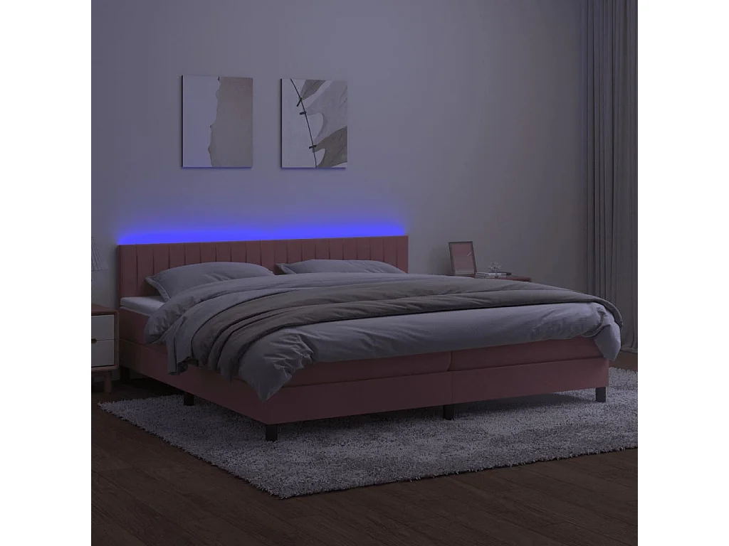 Sommier à lattes de lit avec matelas et LED Rose 200x200