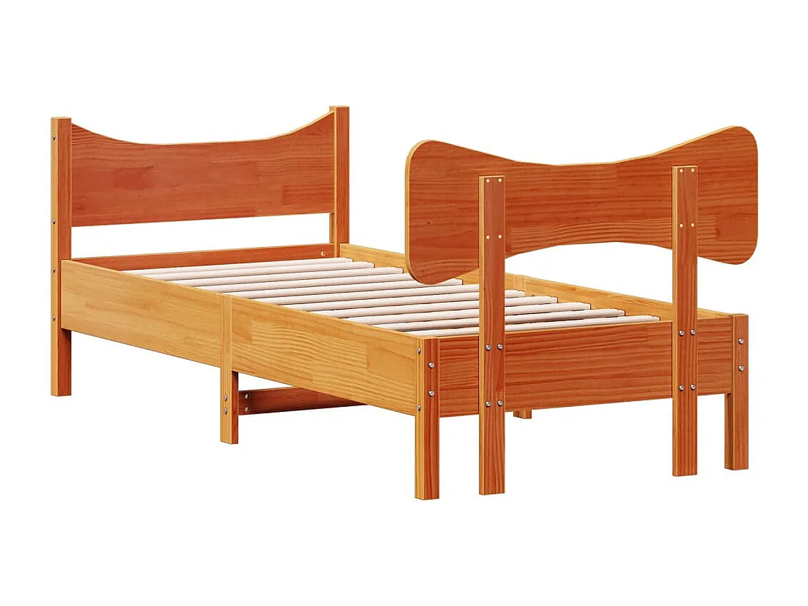 Cadre de lit avec tête de lit marron 90x200 bois de pin