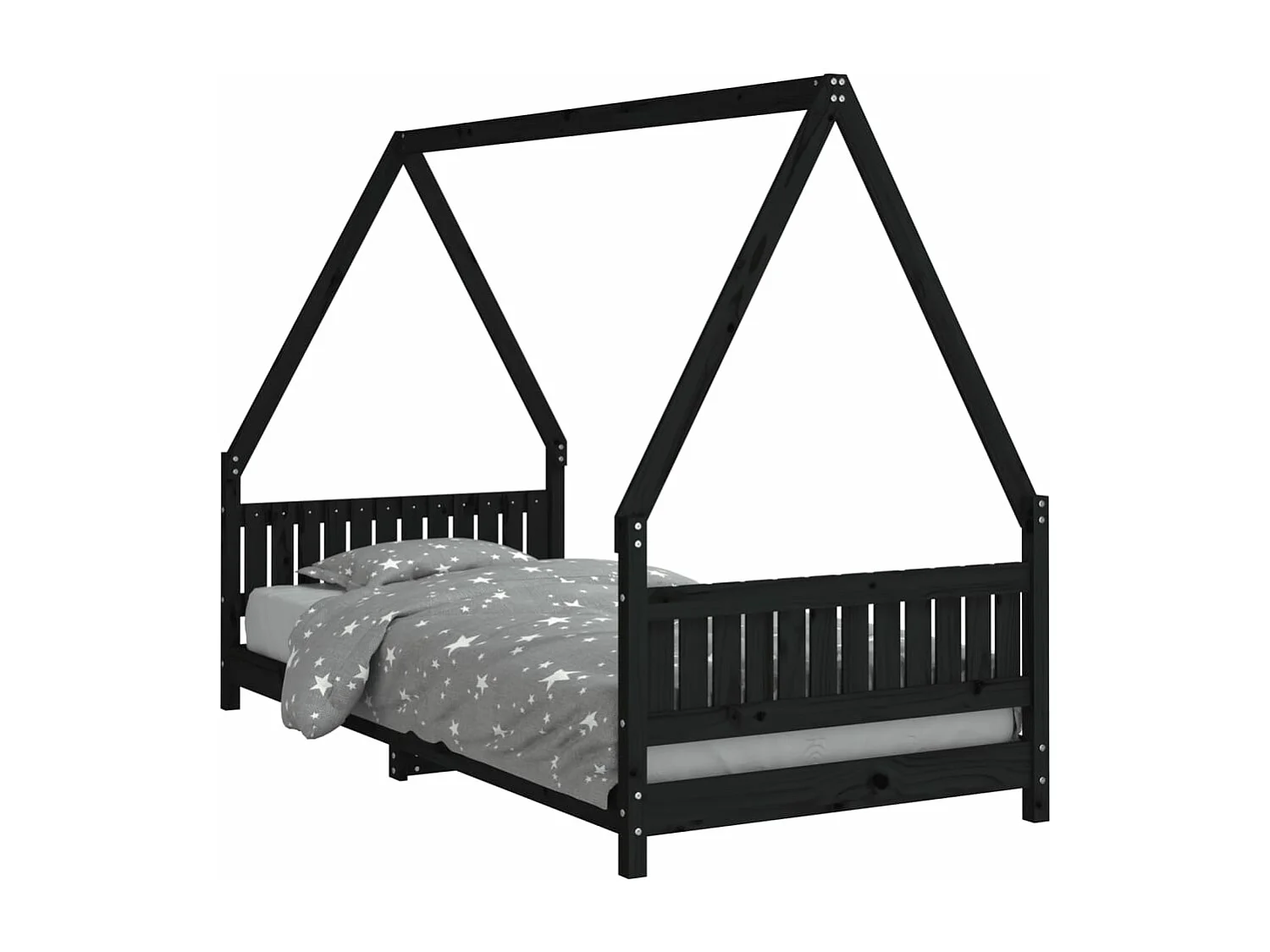 Cadre de lit pour enfants noir 90x200 bois de pin massif