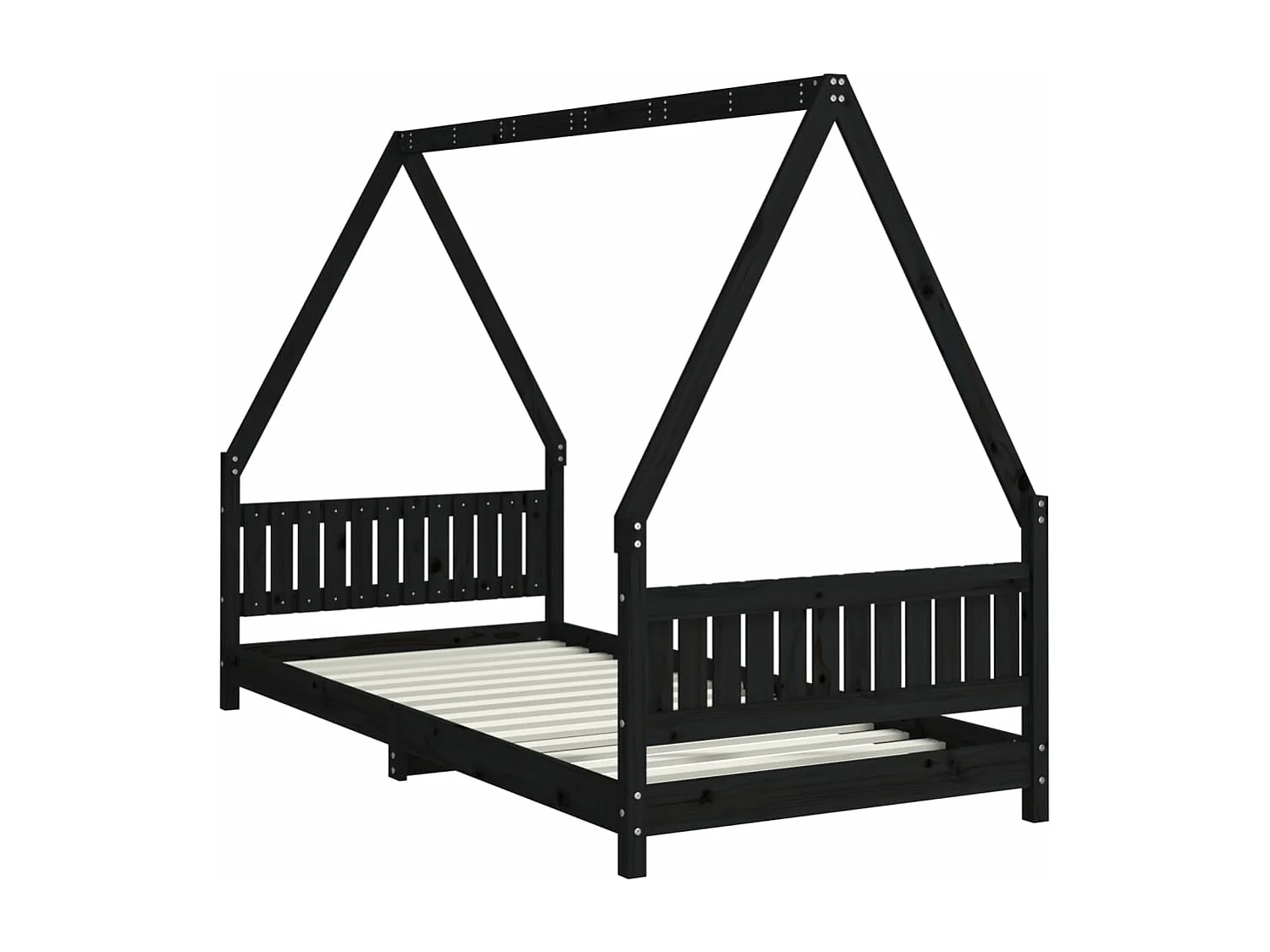 Cadre de lit pour enfants noir 90x200 bois de pin massif