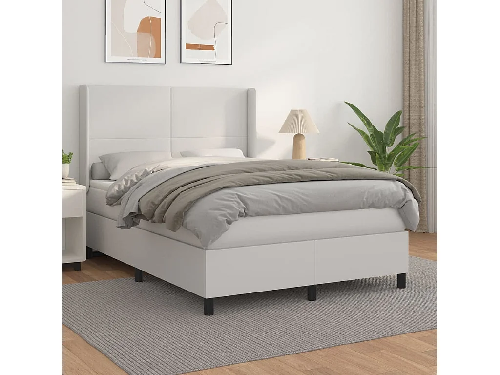 Sommier à lattes de lit avec matelas Blanc 140x190 Similicuir