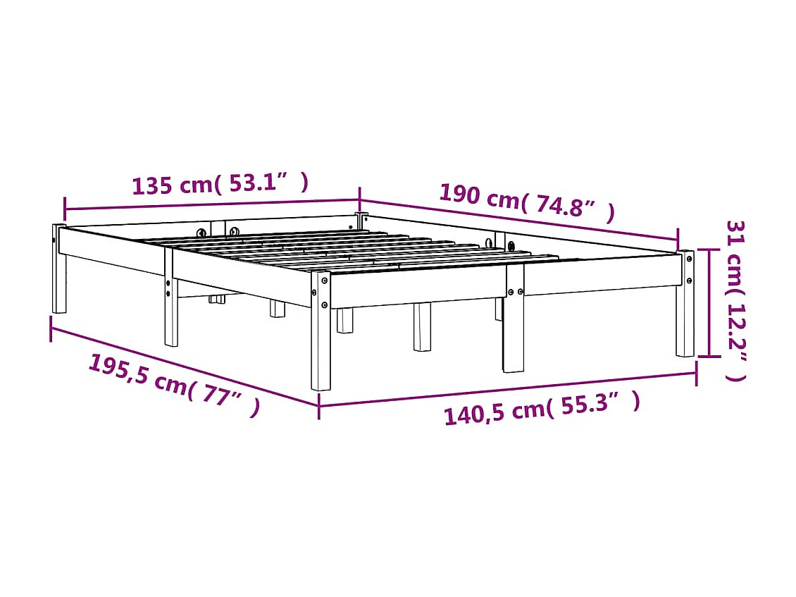 Cadre de lit marron 135x190 bois de pin massif