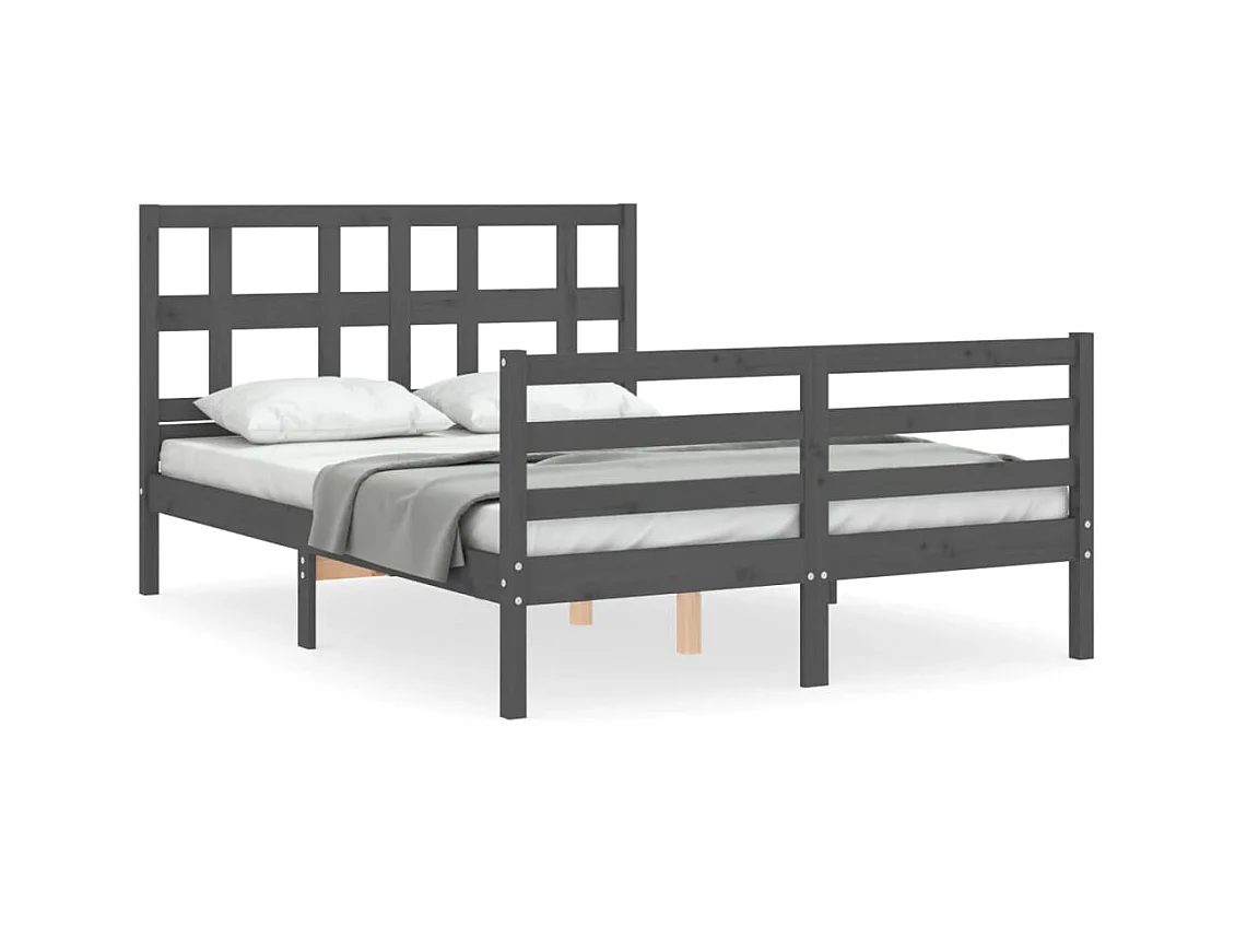 Cadre de lit avec tête de lit gris 140x190 bois massif