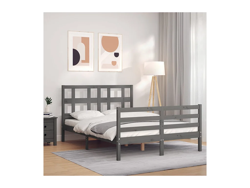 Cadre de lit avec tête de lit gris 140x190 bois massif
