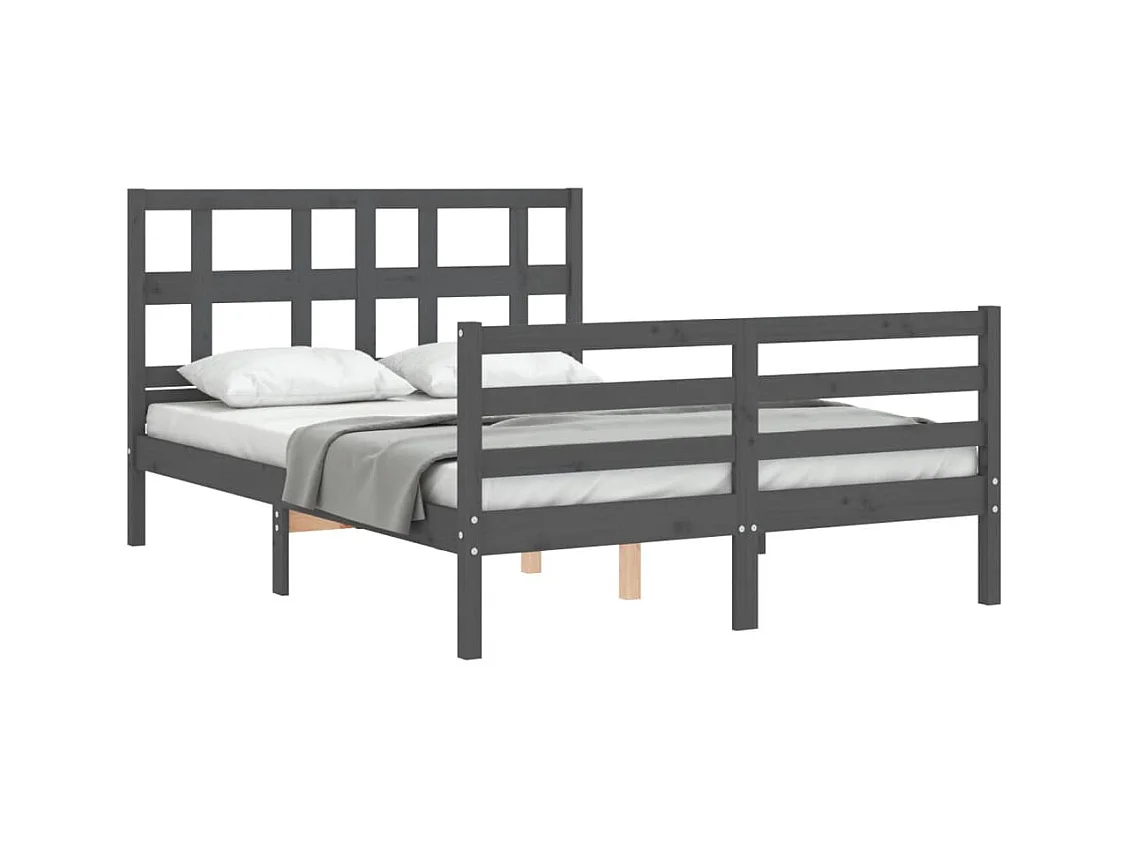 Cadre de lit avec tête de lit gris 140x190 bois massif