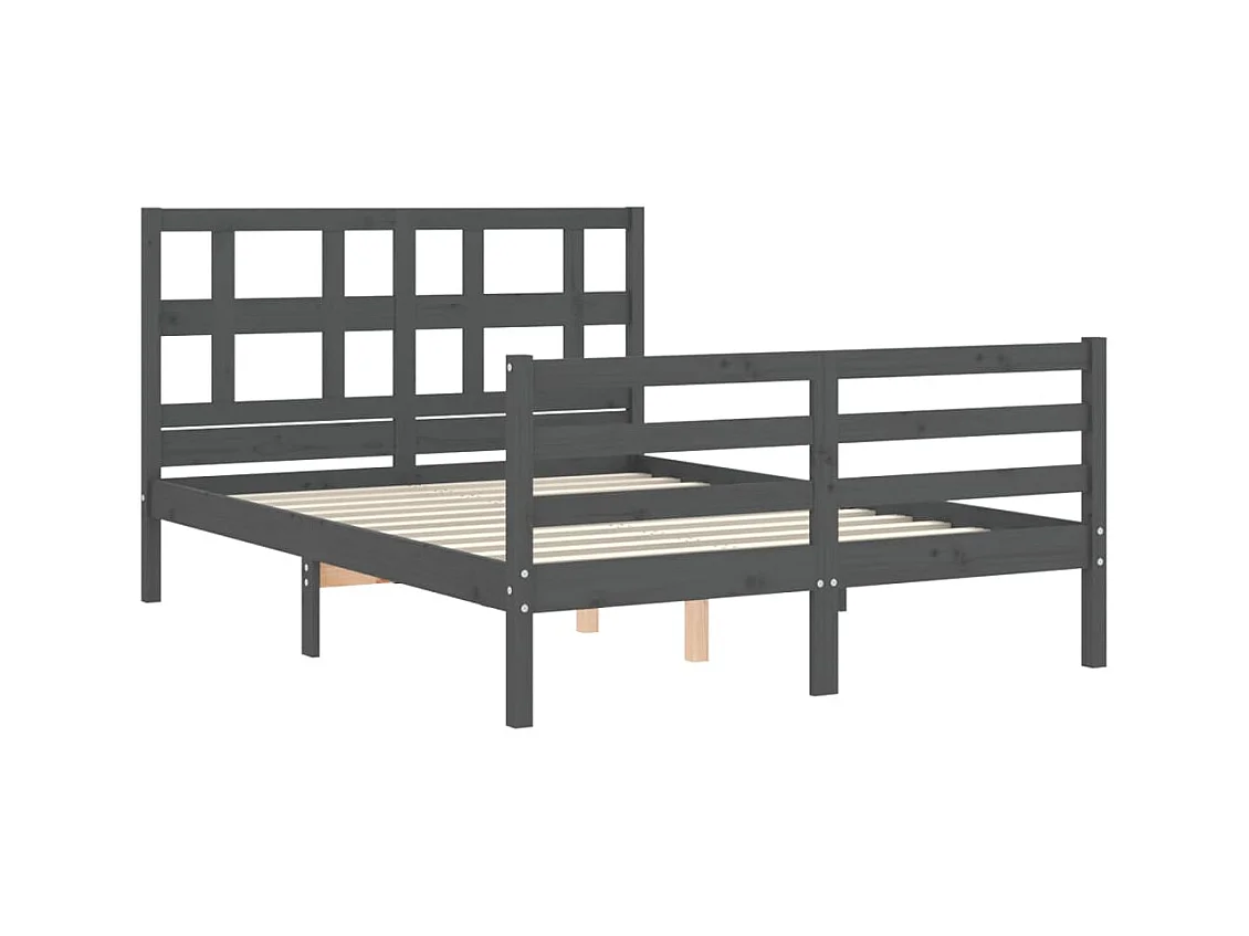 Cadre de lit avec tête de lit gris 140x190 bois massif