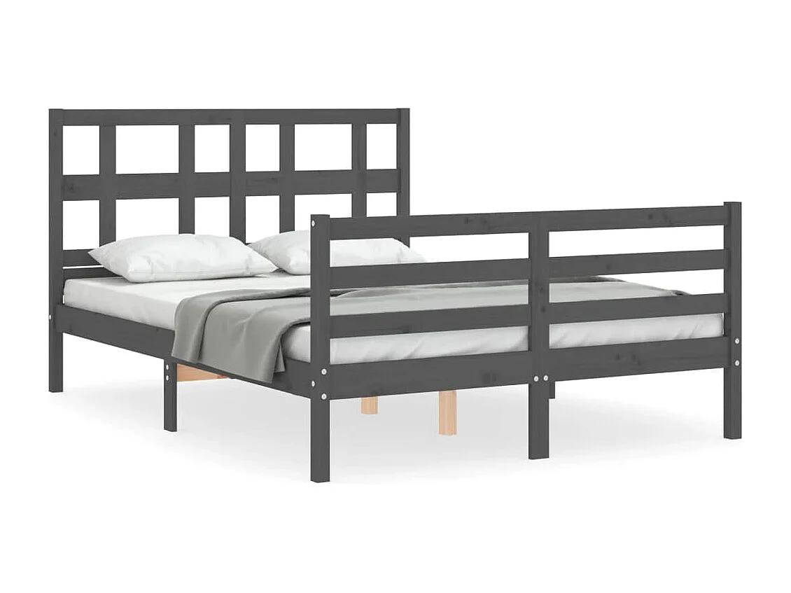 Cadre de lit avec tête de lit gris 140x190 bois massif